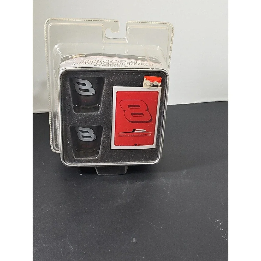 Dale Earnhardt Jr Nascar Shot Glass And Playing Card Gift Set in collectible Tin